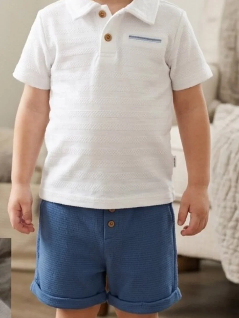 Tahari 2pc Boys Polo & Shorts Set - Size 4T - Waffle Knit